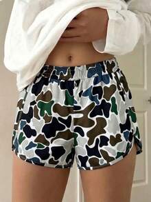 Women's Cute High Waist Camo  Shorts, Summer Shorts, Soft And Comfortable Fabric, Suitable For Spring/Summer, Suitable For Daily Outfits, Vacation - Mint Green - View 2