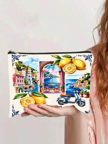 Y2K Aesthetic Amalfi Lemon Makeup Bag Cute Limoncello Cosmetic Pouch - View 2