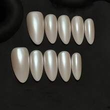 Add A Touch Of Romance With 24pcs Almond Press On Nails Pearly Luster White Nails Glossy Surface Full Coverage Fake Nail Tips For Women And Girls Press On Nails Includes 1sheet Adhesive Tabs & 1pc Mini File Suitable For Summer Party Office Daily Wear False Nails Jelly Glue Is Randomly Shipped - White - View 2