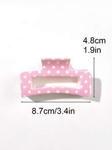 6pcs Macaron Color UV Printed PC Material Polka Dot Hollow Square Hair Claw High Crown Hair Claw Ponytail Clip Bun Clip, Retro French Style, Elegant Sweet Girl Vibe, Suitable For Daily, Work, Afternoon Tea, Gathering - Multicolor - View 3