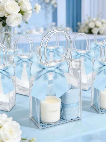 24/12pcs Reusable Clear Plastic Gift Bags With Handles, Made Of PP Material With Bow Decor, Suitable For Wedding, Bridal Shower, Birthday Party, Baby Shower, Gender Reveal Party, Small Business (Purple)