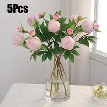 1/5 Bundle 19-Inch Artificial Peony Flower Bouquet, Lifelike Peony, Fake Flowers, Suitable For Home Decor, Valentine's Day Gift, Mother's Day Gift, Wedding Centerpiece Decor, Party Decor, Wedding Bouquet, Office Decor, Bedroom And Living Room Decor - Purple - View 14