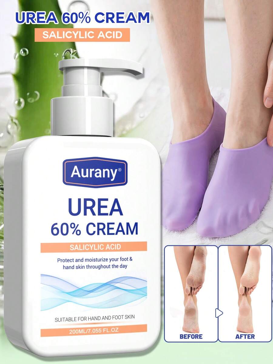 AURANY 60%高濃度尿素足部護理霜,強效去除繭皮與修復龜裂腳跟霜,適用於乾燥粗糙肌膚,深層滋潤足部、腳跟、手部與手肘護理霜,附1雙矽膠足襪,200ml - 無味 - 查看 1