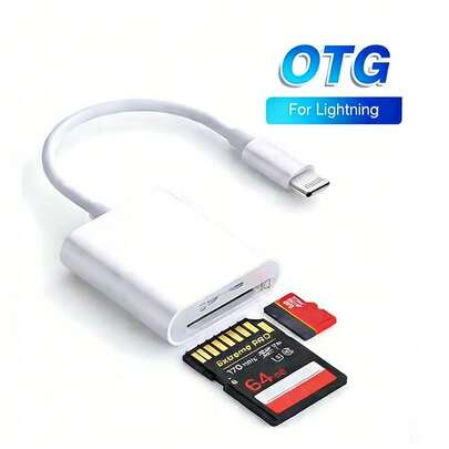 1pc Dual Slot Card Reader, OTG Data Transfer Adapter, High-Speed Card Reader Converter Cable, Compatible With Lightning Interface Devices, SD/TF Cards Plug And Play, Universal Card Reader For Smartphones And Tablets