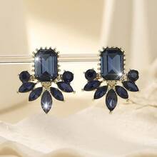 1 Pair Luxury Emerald Green Crystal Statement Earrings, Vintage Gold Plated Floral Rhinestone Studs, Elegant Party Wedding Jewelry For Women, Hypoallergenic, Formal & Daily Wear, Perfect Gift,Summer,Jewellery - Multicolor - View 12