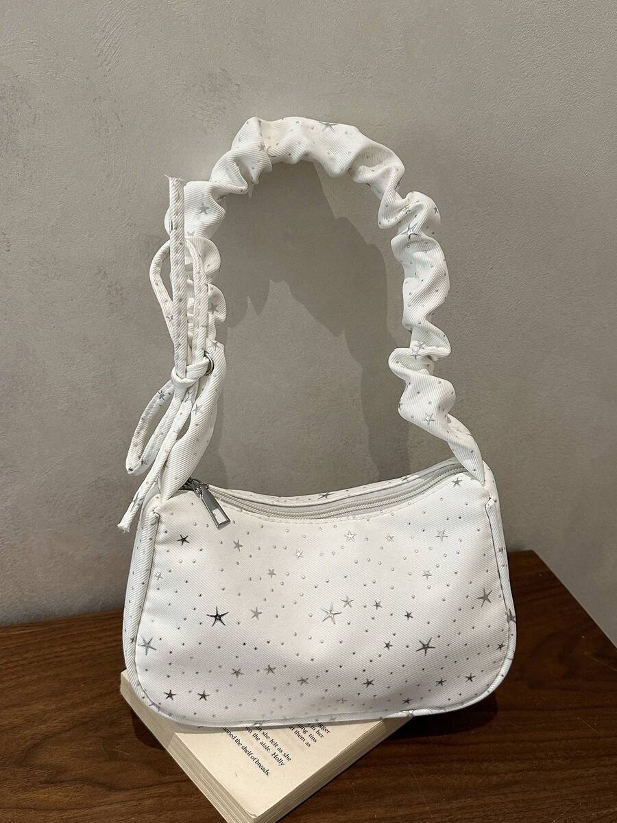 2026春季新款时尚简约星空单肩包，独特腋下新月形女士包 - 白色 - 查看 1
