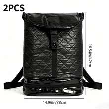 Travel Backpack PU Leather School Backpacks Slim & Spacious Travel Backpack, 16 Inch Laptop Business Foldable Backpack With Laptop Compartment Black Classic Quilted Pattern Storage Backpack For College Students, Business Computer Backpack, 2PCS - 2PCS BLACK - 查看 7