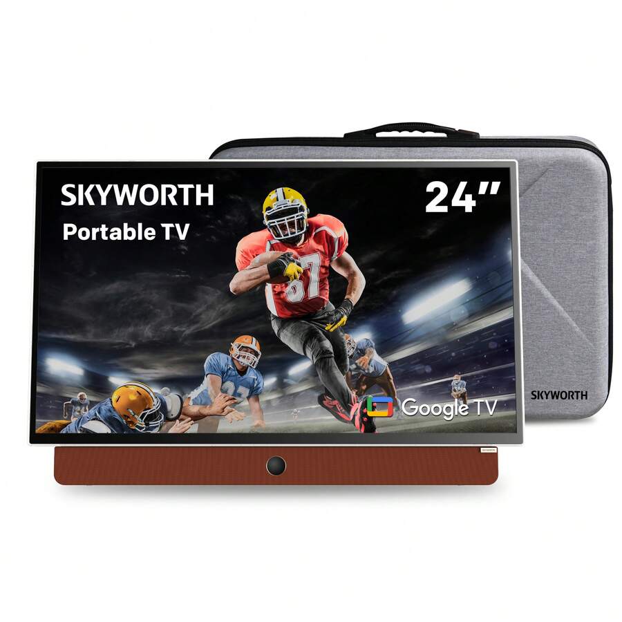 Skyworth 24-Inch Portable Smart TV With Protective Case, Battery Powered Outdoor TV, 1080P FHD, Google TV, HDR10, Dolby Audio, Chromecast, Ideal For Sports, Game Day Bundle - Xem 1