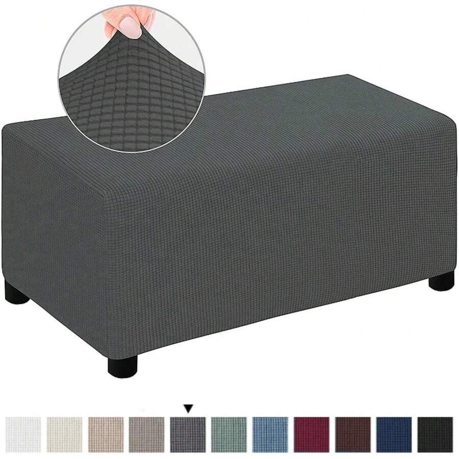 4 Sizes Jacquard Durable Customized Stretch Footrest Ottoman Cover Folding Storage Stool Furniture Protector Rectangle Slipcover - 灰褐色 - 查看 1