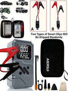 SUITU Bộ kích bình ắc quy ô tô di động kèm máy nén khí, bộ tăng áp ắc quy ô tô 12V, bơm lốp 14.8V 1500mAh 150PSI, dây cáp khởi động thông minh, đèn pin LED, màn hình LCD và đồng hồ đo áp suất lốp, phụ kiện ô tô/đồ dùng cần thiết cho ô tô/quà tặng. - Xám - Xem 12