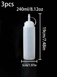 1 pieza Botella exprimible de 240ml con escala de medición, botella rellenable, botella de condimento de cocina, botella exprimible para aliño de ensalada, botella exprimible para salsa, botella exprimible de plástico para cocinar, uso doméstico y comercial - Blanco - Ver 6