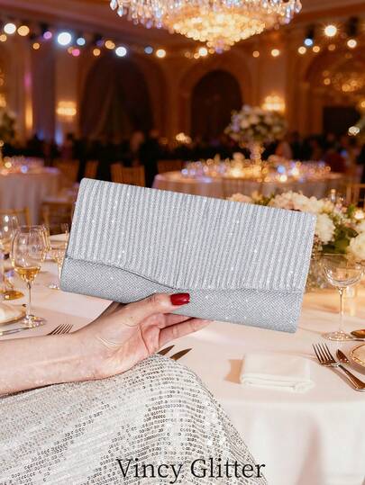 Túi cầm tay kiểu phong bì, túi xách xếp ly lấp lánh, túi đeo vai chéo, túi đựng điện thoại, túi đựng son môi, túi thời trang dự tiệc dành cho nữ.