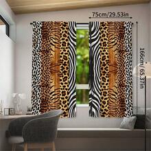 2 piezas Cortinas de dormitorio con estampado de leopardo, tigre y cebra en patchwork semitransparente, diseño de bolsillo para barra sin taladro, colgado con bolsillo para barra, estilo de lujo ligero para cortinas de sala de estar, cortinas de cocina, adecuado para decoración del hogar, decoración de habitación, decoración de casa, material de poliéster, lavable a máquina y a mano - 2pcs - Ver 18