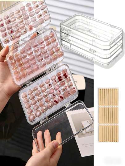10/1pc Wearable Transparent Nail Art Storage Box, 3-Fold 3-Layer Nail Art Dust-Proof Storage Box, Nail Art Display Box, Travel Wearable Nail Art Storage Box, Foldable Jewelry Storage Box, Portable Dust-Proof Cover Design