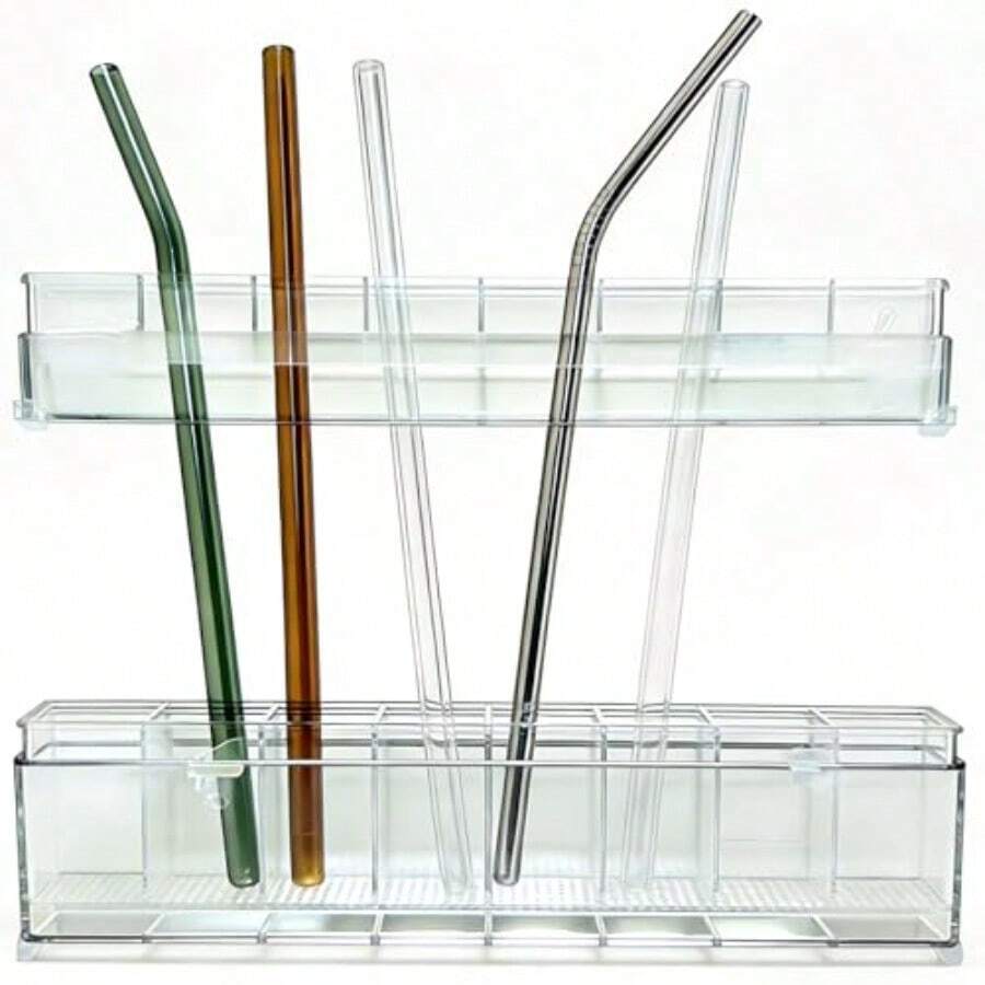 9.8 Inc Double-Layer Re And Wasable Large Acrylic Cabinet Straw Older Organizer Wit Traces O Adesive Ce-Sang Sage Rack  Cabinet Door Clear Straw Cabinet Older - 清除 - 查看 1