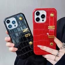 個性化奢華仿鱷魚皮金屬3D字母肩帶PU皮革手機殼，適用於Apple 17 16 15 14 13 12 11 Pro Max 14 15 16 Plus 17，客製化姓名，極簡防指紋情侶手機套，情人節/生日/節日送給他/她的禮物 - 粉色 - 查看 5