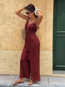 Women's Solid Color Sleeveless Jumpsuit For Vacation & Casual Wear Christmas Summer Holiday Resort - 綠色 - 查看 10