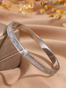 1/5 piezas Brazalete de mujer de acero inoxidable chapado en oro, brazalete apilable clásico con incrustaciones de rhinestone, joyería resistente a la oxidación y al agua - Plateado - Ver 12