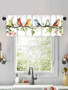 1pc Vibrant Bird Theme Art Print Curtain, 2D Flat Print & Rod Pocket Design, Small Short Curtain, Holeless Design, Suitable For Bedroom, Office, Kitchen, Living Room, Study And Other Home Decor - Multicolor - View 2