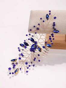 1 chiếc lược cài tóc hình lá bằng hợp kim đính ngọc trai thủ công thanh lịch dành cho nữ, phụ kiện cài tóc cô dâu cho đám cưới, tiệc tùng và các buổi họp mặt. - Màu xanh lam - Xem 7