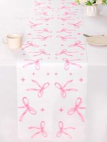 1件粉色蝴蝶结涤纶桌布，180*35厘米桌旗，适用于公主主题生日派对用品、婚礼、新娘送礼会、家庭节日派对装饰、厨房餐桌装饰，一次性桌布 - 粉紅色蝴蝶結 - 查看 6