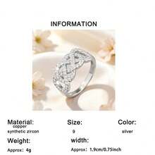 1 chiếc nhẫn nữ solitaire hình vô cực thanh lịch, lãng mạn đính đá Cubic Zirconia - Món quà trang sức lý tưởng - Nhẫn kỷ niệm, đính hôn, cưới - Quà Giáng sinh, quà Ngày Valentine - Bạc - Xem 7