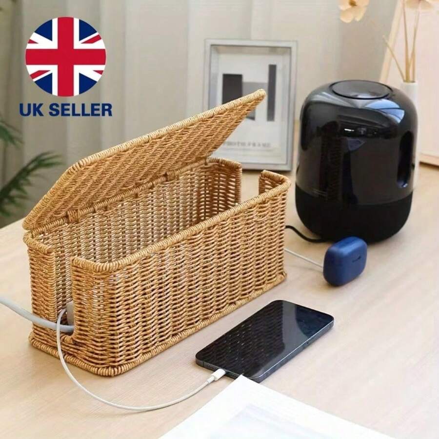 Cable Wire Cord Storage Box Case Management Plug Socket Tidy Organiser - Burlywood (natural Wood Color) - View 1