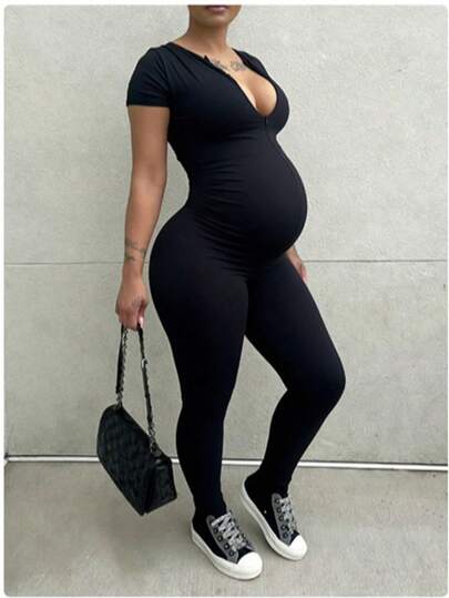 Bộ áo liền quần bà bầu Parara, áo liền quần tay ngắn thoải mái, phù hợp cho mọi mùa, phong cách thể thao năng động, thích hợp cho hẹn hò, mặc hàng ngày và mặc ở nhà.