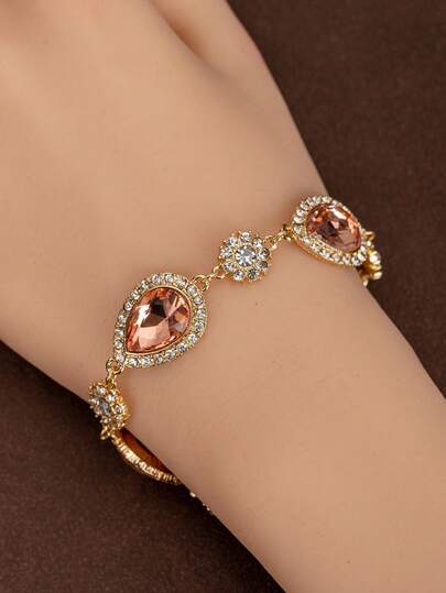 1 pieza Pulsera elegante de lujo con gota de agua y cristales de estilo vintage y geométrico, adecuada para fiestas, banquetes y uso diario