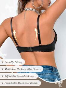 Women's Lace Padded Push-Up Bra - Comfortable Lift & Support, Adjustable Straps - Black and White - View 3