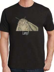 Men'S Humorous Moth Lamp Lantern Meme T-Shirt, Round Neck, Suitable For All Seasons, Perfect For Weekend Leisure - Black - View 5