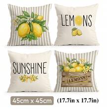 4 Stück erfrischende gestreifte Zitronen-Themen Pfirsich-Samt einseitig bedruckte Kissenbezüge, 100% Polyester, Wohnzimmer Sofa Schlafzimmer Dekoration, nur Kissenbezüge, 40x40cm/45x45cm/50x50cm - Mehrfarbig 06 - Übersicht 12