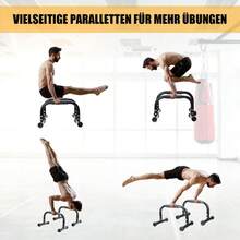Two high-load-bearing training supports are perfect for push-ups, dips, sit-ups, and handstands, making them ideal for home gyms, parks, travel, and everyday workouts. They also make a great gift for men and fitness beginners. - A - Übersicht 2