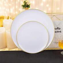 5/10/20/25/50pcs Premium Gold Rimmed Plastic Plates - Modern Minimalist Solid Color Gold Rim Round Plates, 7.5 Inch And 10.25 Inch Sizes, Suitable For Wedding Desserts, Appetizers, Parties, Banquets And Restaurants - White - View 6