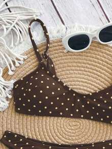 Swim Mod Elegant Vacation Bohemian Navy Blue & White Polka Dot Adjustable Strap V-Neck Sexy Bikini Set - Nhiều màu 12 - Xem 9
