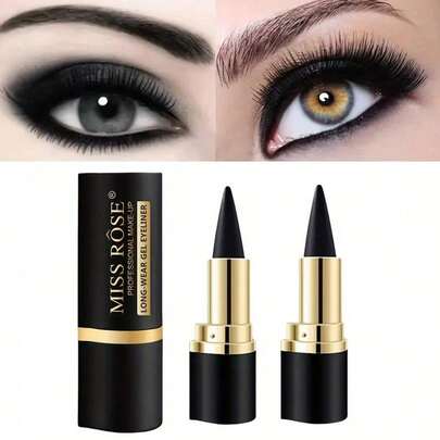 2 piezas Lápiz delineador de ojos impermeable MISS ROSE, delineador de ojos en gel de larga duración para maquillaje profesional