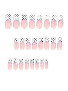 24pcs Medium Square Press-On Nails With Romantic Floral, Striped Lace, Polka Dot French Designs, Y2K Style, Full Cover Fake Nails Suitable For Women And Girls, Includes 1 Sheet Of Adhesive Stickers And 1 Mini File Randomly Shipped - Baby Blue - View 2