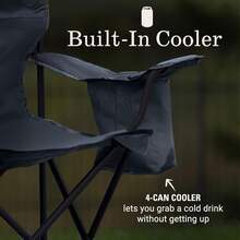 Portable Camping Chair With 4-Can Cooler, Cushioned Seat & Back With Side Pockets & Cup Holder, Carry Bag Included, Great For Camping, Tailgating, Firepits, Patio, & More - 黑色 - 查看 5