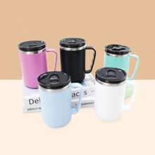 1pc 450ml Double Wall Insulated Coffee Mug With Lid, 304 Stainless Steel Inner PP Plastic Outer Thermal Cup, Leakproof Reusable Travel Tumbler For Hot & Cold Drinks, Home Office Car Use - Multicolor - View 7