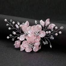 1pc Light Pink Flower & Pearl Handmade Hair Comb Accessory For Women - Pink - View 5