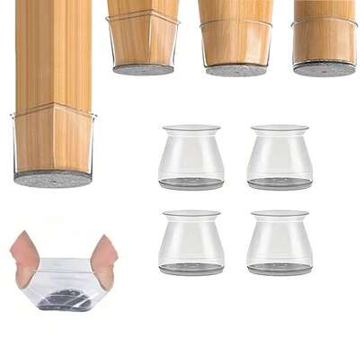 4/8 件装椅腿保护套，采用透明设计和毛毡垫，可有效减少地板刮痕和噪音。安装简便——只需将其推入即可固定到位。不易脱落，适用于公寓、书店、咖啡馆等场所。适用于硬木地板的椅腿保护套，也可用于家具装饰。