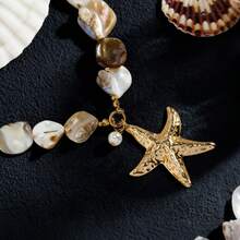Collier de perles, étoile de mer et faux perle, collier ras-du-cou léger et élégant de luxe pour femmes, convient pour les vacances à la plage - collier - Voir 4