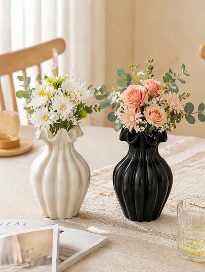 1pc Wavy Flower Pot With Embossed Texture, Suitable For Outdoor Garden, Balcony, Patio, Tabletop Decor