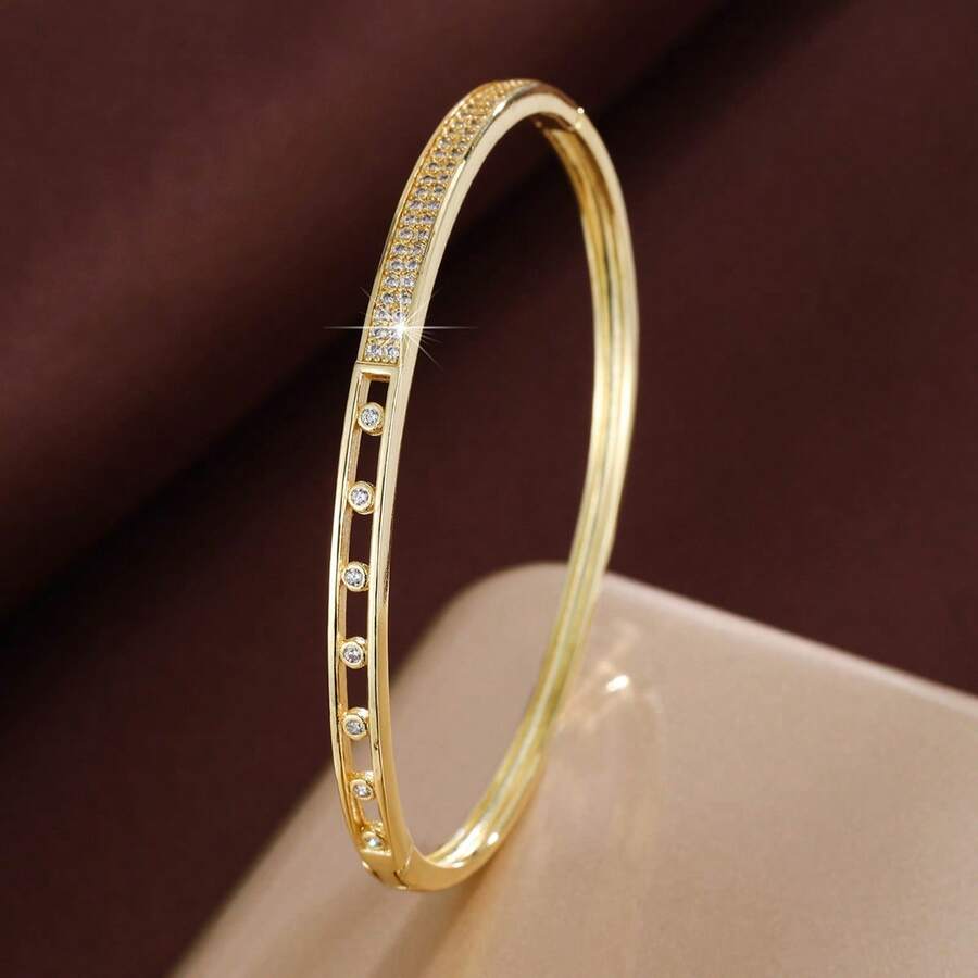 1 st ihåligt prickigt mönster inlagt kubisk zirkonia damerarmband - Multifärgad - Visa 1