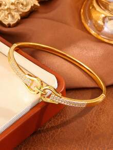 Camhanno Set Gelang Tembaga Halus Glamor 5/1pc, 5 Buah Gelang Menonjol yang Dapat Ditumpuk dengan Detail Inlay & Motif Campuran, Sempurna untuk Perjalanan, Pesta Malam, dan Pemakaian Sehari-hari, Hadiah Ideal untuk Pecinta Mode dan Orang Tersayang, Mudah Beralih dari Kantor ke Makan Malam untuk Para Profesional yang Sibuk - Emas - View 6
