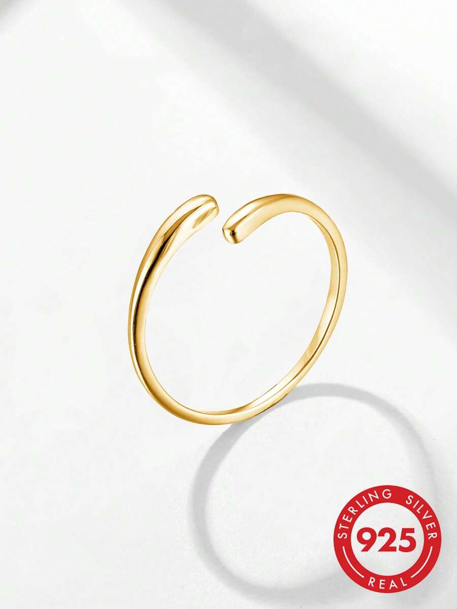 1 pieza Anillo abierto minimalista de plata de ley 925, unisex - Amarillo Oro - Ver 1