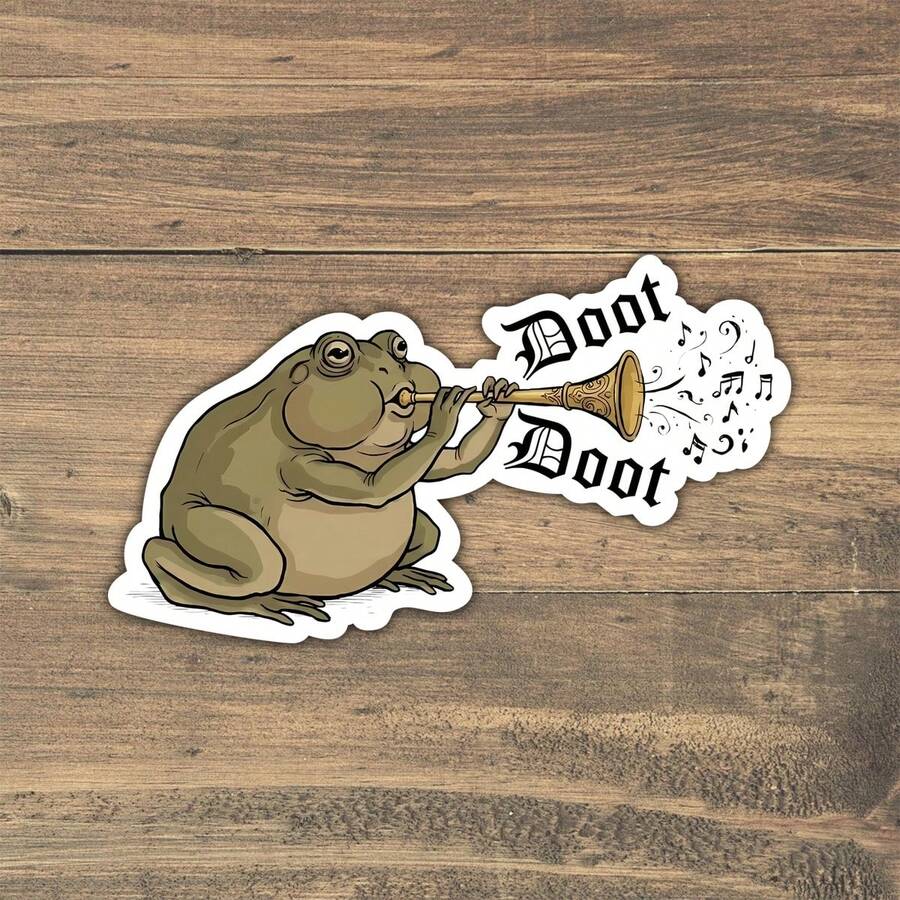3In" Doot Doot Medieval Frog, Funny Meme Sticker For Office Workers, Students, Retail Workers, Teachers, Commuters, Creatives, Notebook Artists, Laptop , And Anyone Who Loves Frogs Playing Tiny Medieval Instruments - Multicolor - View 1