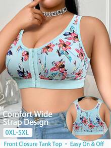 Sujetador sin costuras transpirable y sin deslizamiento de talla grande para mujer con estampado floral - Azul menta - Ver 3