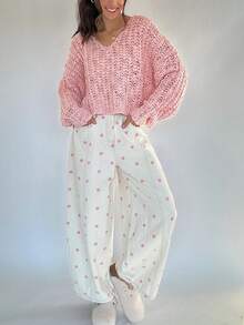 Pantalones vaqueros de mujer estilo barril con estampado de lunares, pantalones vaqueros sueltos de primavera, pantalones casuales holgados, pantalones de moda de pierna ancha - Rosa - Ver 7