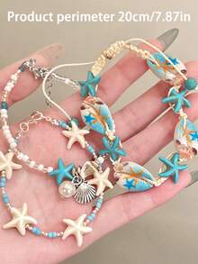 1/3 chiếc vòng tay hình sao biển vỏ sò, vòng tay phong cách Boho đi biển, trang sức bãi biển chủ đề đại dương kiểu Hawaii có thể xếp chồng lên nhau, vòng chân hạt vỏ sò mùa hè, vòng tay ngọc trai cho nữ, vòng chân có thể điều chỉnh kiểu Hawaii Jamaica, trang sức nàng tiên cá, đồ dùng dự tiệc. - Vòng tay chủ đề đại dương - Xem 5